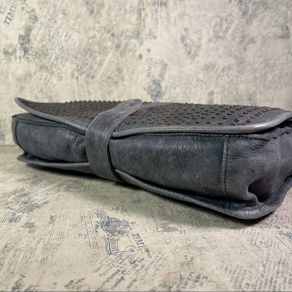 Platania | Leather Grey Studded Messenger Bag - Picture 5 of 16